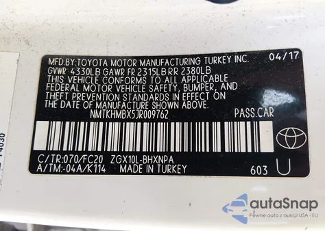 2018 Toyota C-Hr Xle z USA, uszkodzony, nr VIN NMTKHMBX5JR009762